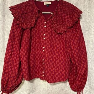 Chic Red Blouse with Lace Detail